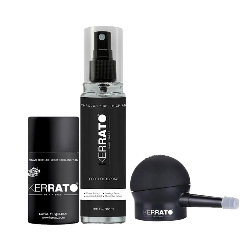 KERRATO HAIR FIBRES 115G Dark Brown With Fibrehold Spray 100ML And Pump Conceals Hair Loss Instantly Natural Hair Thickener Fibers For Thin Hair