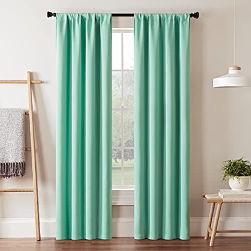 ECLIPSE Room Darkening Curtains for Bedroom - Darrell 37" x 63" Thermal Insulated Single Panel Rod Pocket Light Blocking Curtains for Living Room, Mint (16205037063MNT)