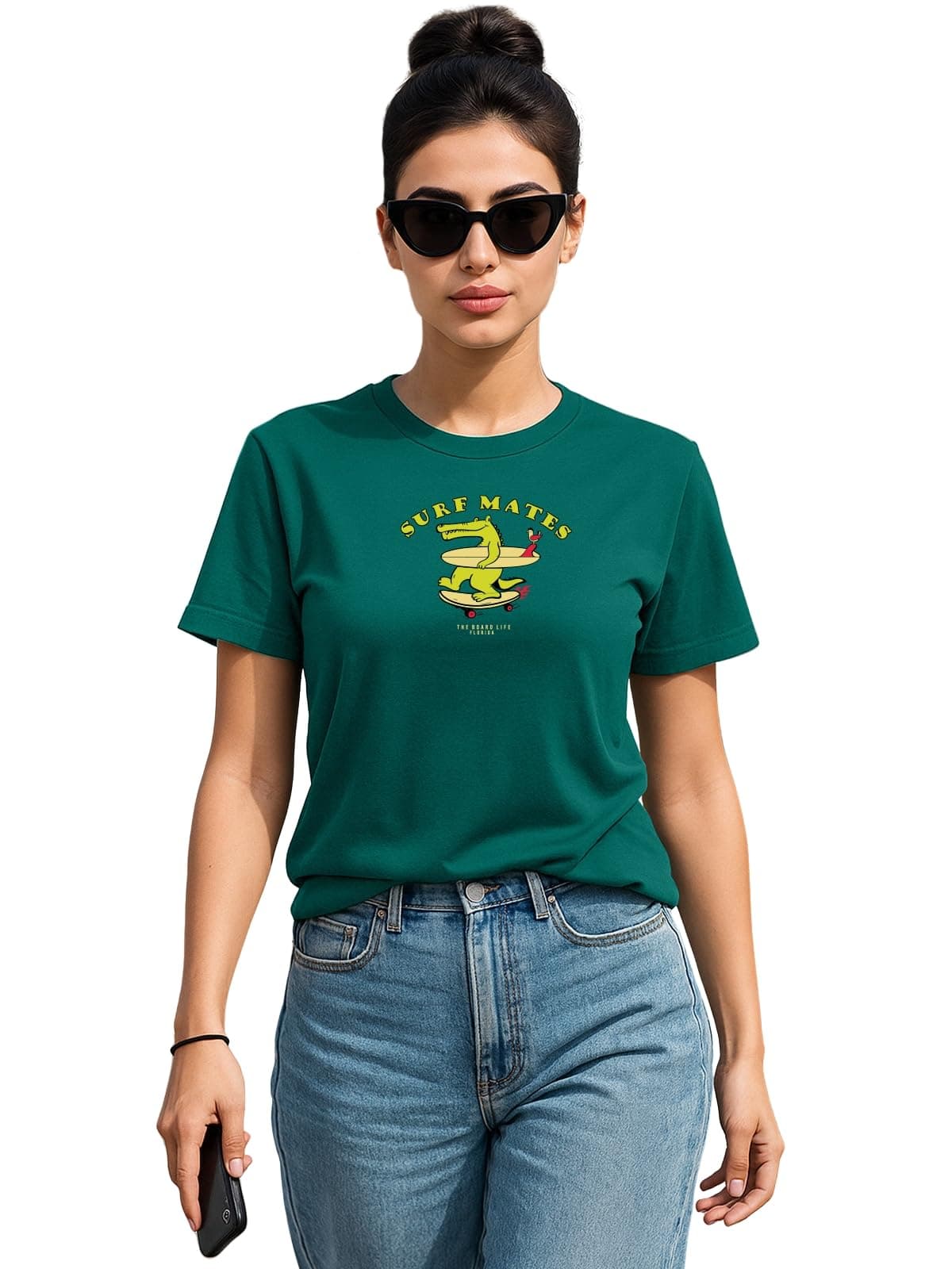 JUNEBERRY® Women’s Regular Fit Printed Tee – 100% Pure Cotton, Round Neck, Half Sleeve Graphic T-Shirt for Daily Use (JB_55_SRFM_G117_M)