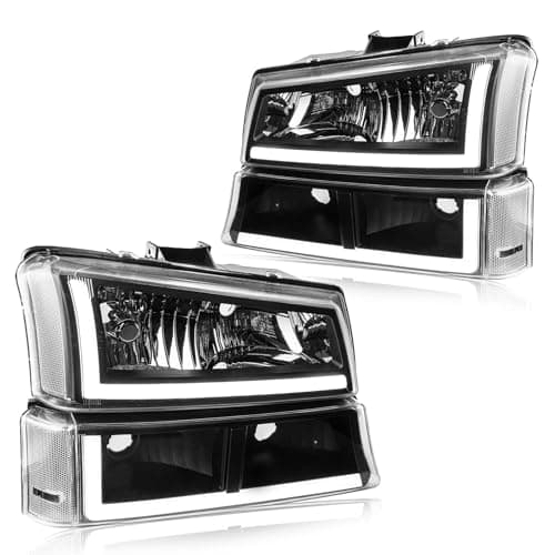 DimFlux LED DRL Headlight Compatible with 2003-2006 Chevy Silverado/ 2003-2006 Avalanche 1500 2500 Headlights Assembly Kit without Factory Cladding Models Black Housing Clear Reflector