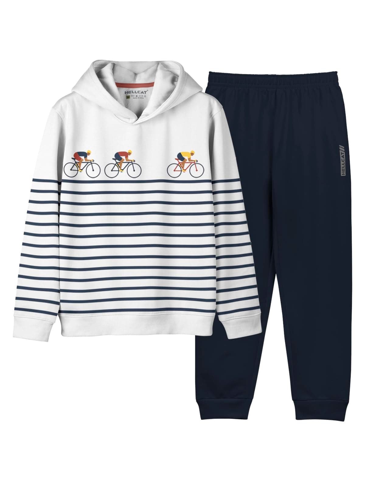 HELLCAT Printed Cotton Blend Hoodie T-Shirt and Jogger Trackpant Clothing Set for Boys_ White 2_5-6 Years