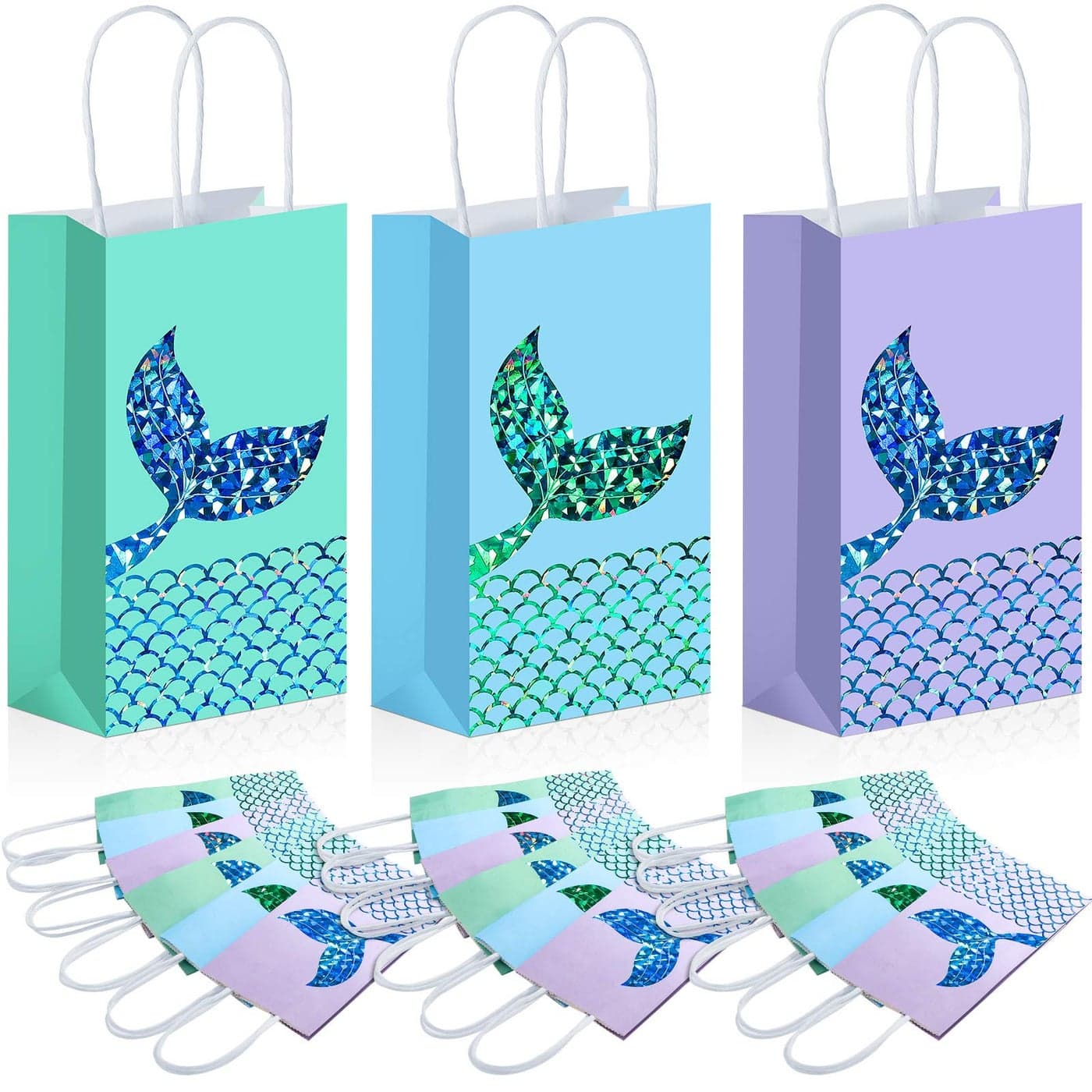 Zonon Mermaid Treats Goodie Candy Bags Set Princess Theme Party Gift Paper Bags Storage Portable for Birthday Pool Party Favors Supplies 18 Pcs
