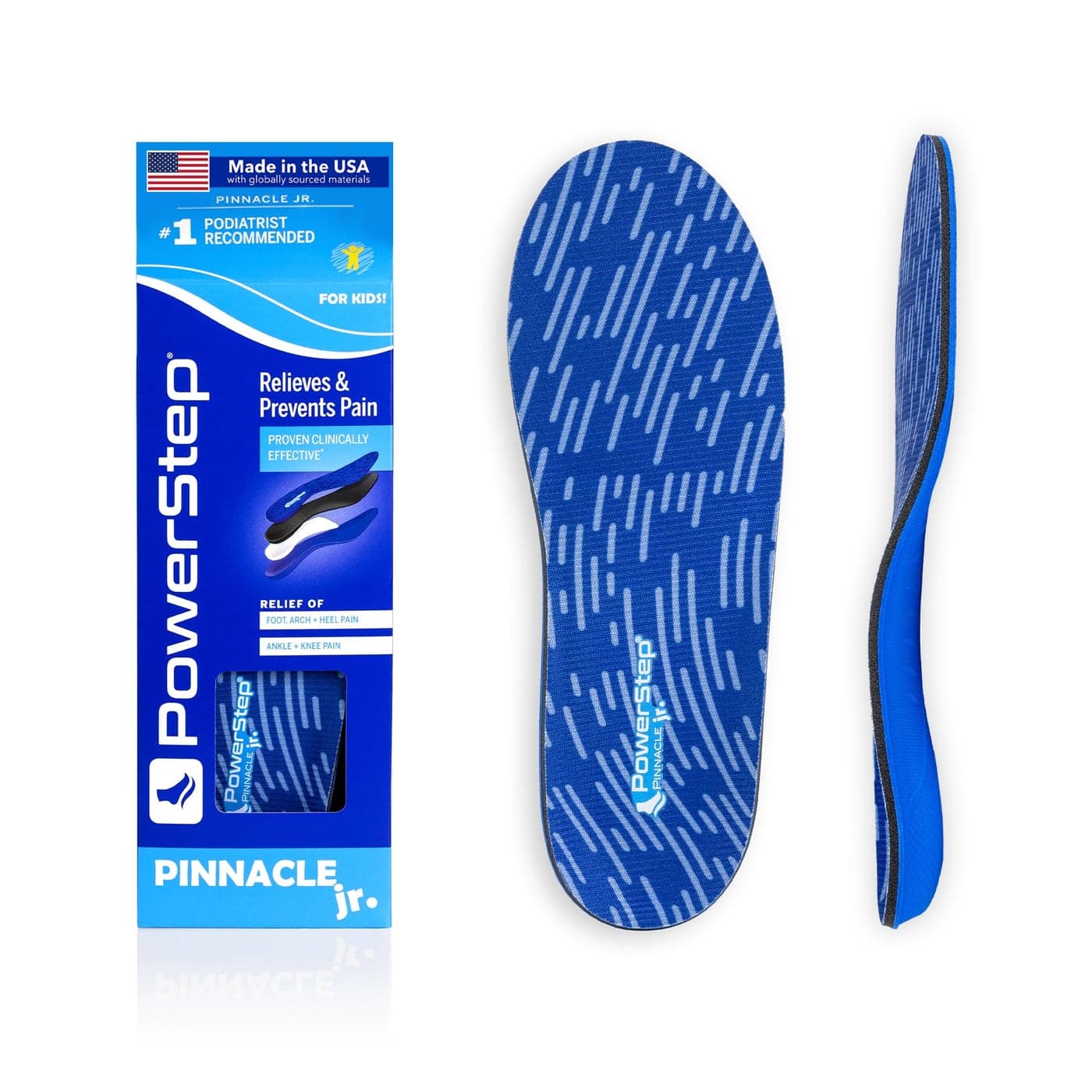 PowerStep Pinnacle Junior Insoles Childrens Maximum Cushioning Shoe Insert Relief for Ankle Knee Foot Pain Arch Support for Girls and Boys Kids Unisex Made in the USA Youth 3