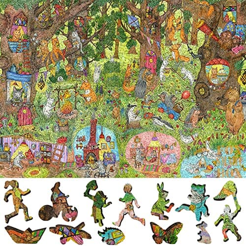 Wooden Puzzle for Adults with Uniquely Shaped Pieces Made in The USA by FoxSmartBox 245 Pieces Fairy Forest Summer