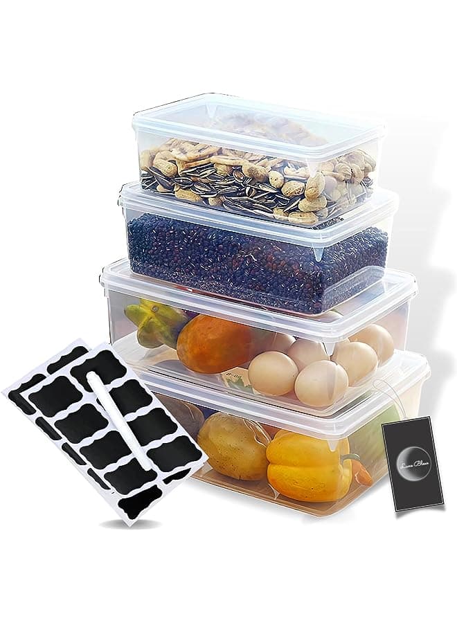 BLEUE Airtight Food Storage Containers w/Thickened Crystal Design- Set of 4 (2L+2.8L+4.2L+5.7L) - with lid, Label Sheets, Pen- BPA-Free PP Material- Kitchen Organization & Preservation Solution
