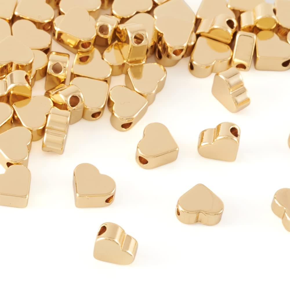 Craftdady 50Pcs 18K Gold Blank Heart Spacer Beads Polished Smooth Solid Brass Tiny Flat Loose Beads 65x65mm for Bracelet Necklace Jewelry Making Hole 15mm