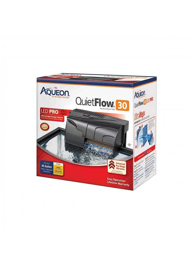 Aqueon QuietFlow 30 LED PRO Aquarium Fish Tank Power Filter For Up To 45 Gallon Aquariums