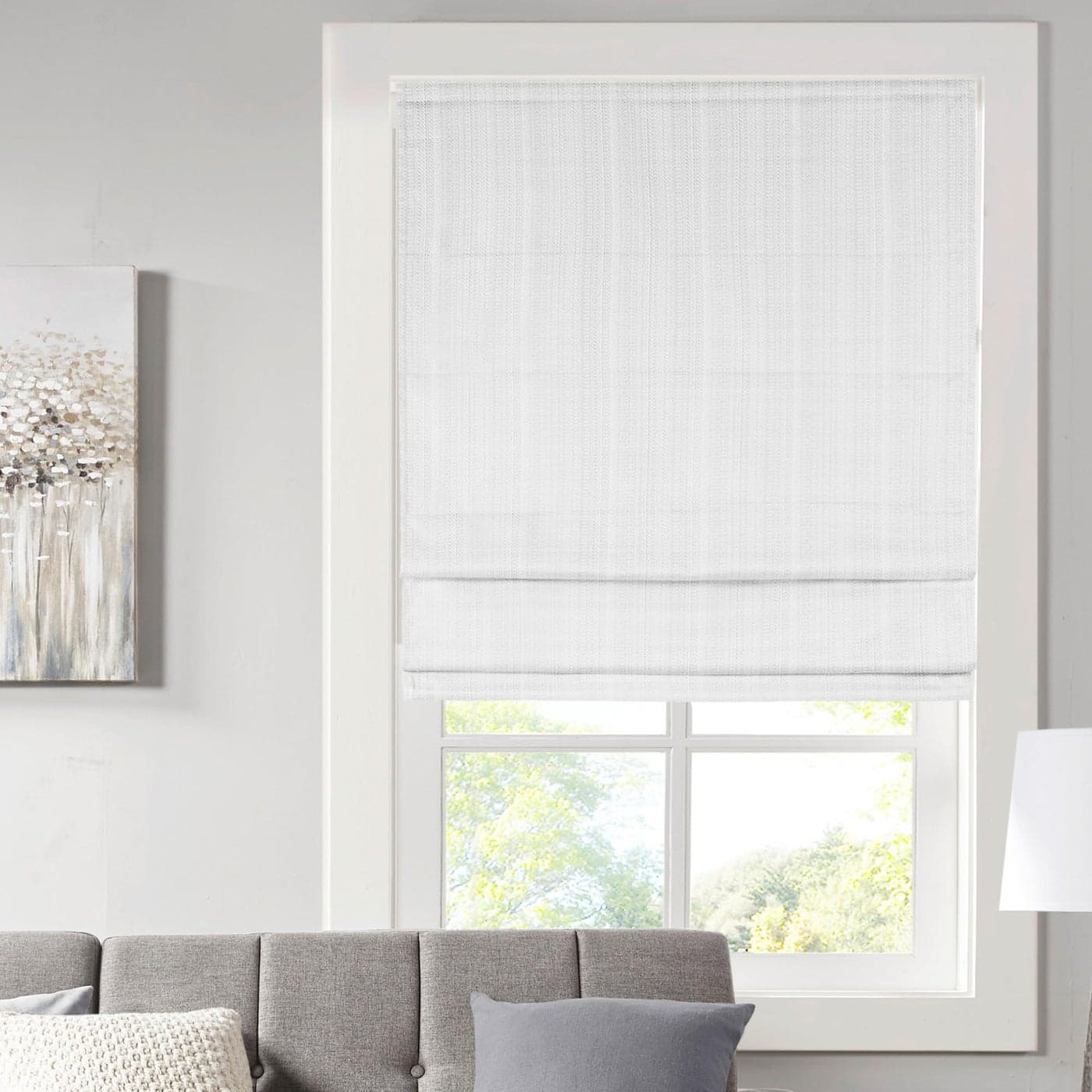 Madison Park Galen Cordless Roman Shades Fabric Privacy Single Panel Darkening Energy Efficient Thermal Insulated Window Blind Treatment for Bedroom Living Room Decor 27 x 64 White
