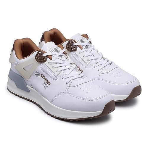 ASIAN Men's TARGET-01 Sports Running,Walking Shoes with Extra Max Cushion Technology | Memory Foam Insole Lace-Up Shoes for Men's & Boy's White TAN,UK 10