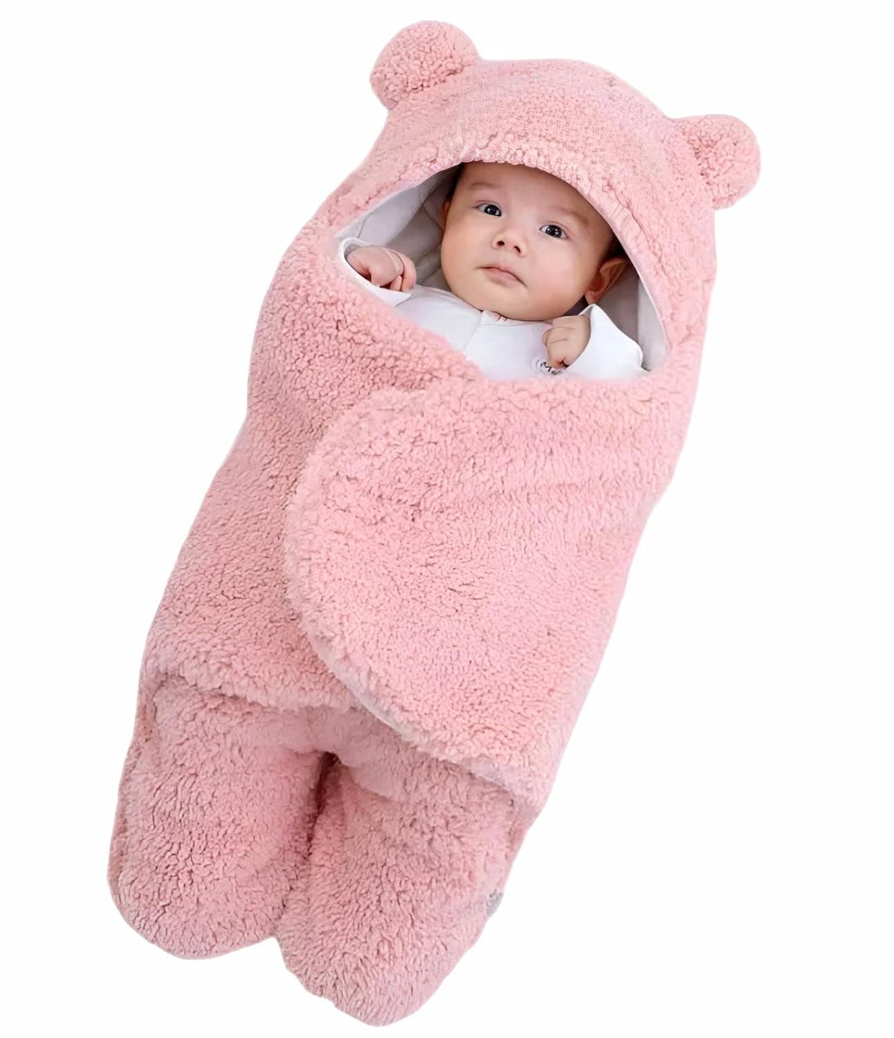 First Kick Baby Blankets New Born Pack of Hooded Supersoft Wearable Wrapper Durable Fleece Polyester Cum Baby Sleeping Bag for Babies 70 cm x 76 cm 06 Months Plain Baby Pink