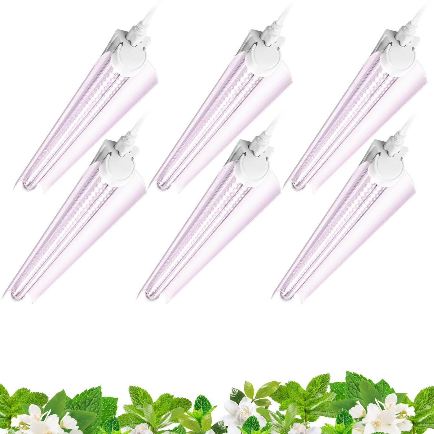 Barrina 2FT T8 Grow Light 144W6 x 24W 800W Equivalent Full Spectrum Sunlight Plant Light LED Grow Light Bulbs for Indoor Plant Growingwith VShaped Reflector Pinkish White 6Pack