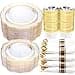 NOCCUR 50Guest Gold Rim Clear Plastic PlatesDisposable Silverware CupsInclude 100Plastic Plates 150Gold Utensils 50Cups and 50NapkinsIdea for WeddingParty