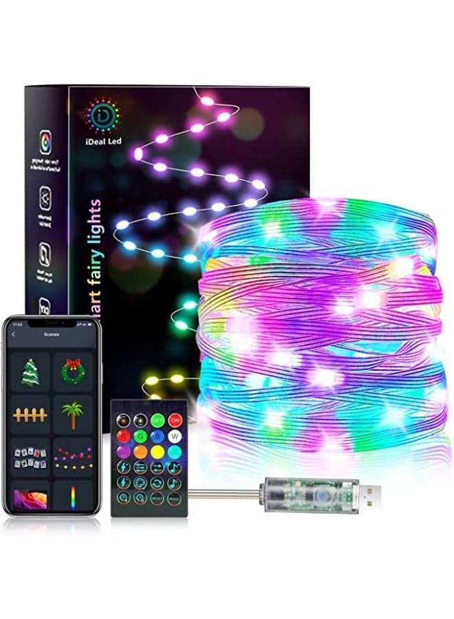 USB Bluetooth Color-Changing LED String Lights with APP Control & Music Sound Effects, Waterproof IP67 Outdoor String Lights for Christmas & Festivals, Remote Included, 15M (150 LEDs)