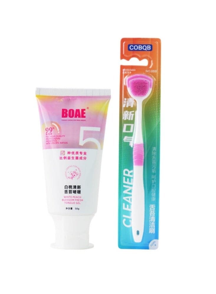Tongue Cleaner Gel With ToothBrush, 50g, 3 Flavors Available (Camellia, White Peach Flower, Mint) (Tongue Cleaner Gel Fresh Mint 50g)
