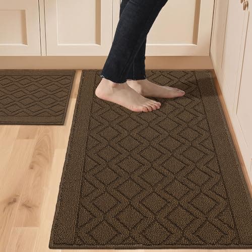 COSY HOMEER 48x20 Inch30X20 Inch Kitchen Rug Mats Made of 100 Polypropylene 2 Pieces Soft Kitchen Mat Specialized in Anti Slippery and Machine WashableBrown