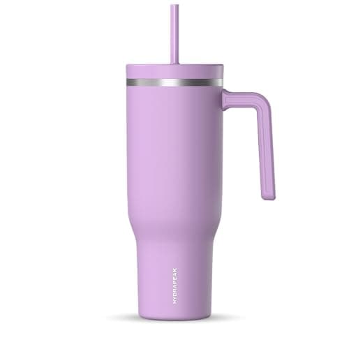 Hydrapeak Voyager 40 Oz Stainless Steel Tumbler with Handle, Insulated Water Bottle With Straw & Lid, Cupholder Friendly Reusable Travel Mug (Mauve)