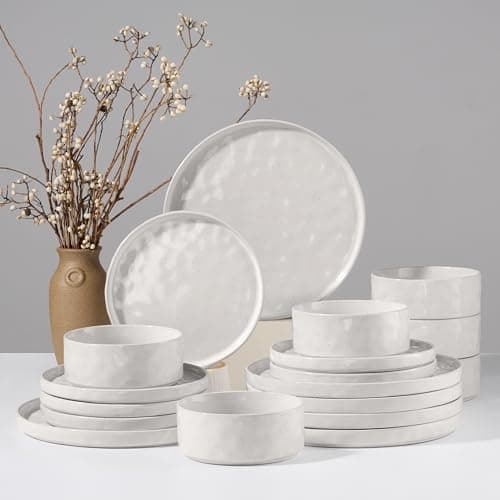 HaWare Dinnerware Sets, 18-Piece Plates and Bowls Set, Stoneware Dish Set for 6, Ceramic Dinnerware for Home Restaurant, Chip and Scratch Resistant, Microwave and Dishwasher Safe, Speckled White