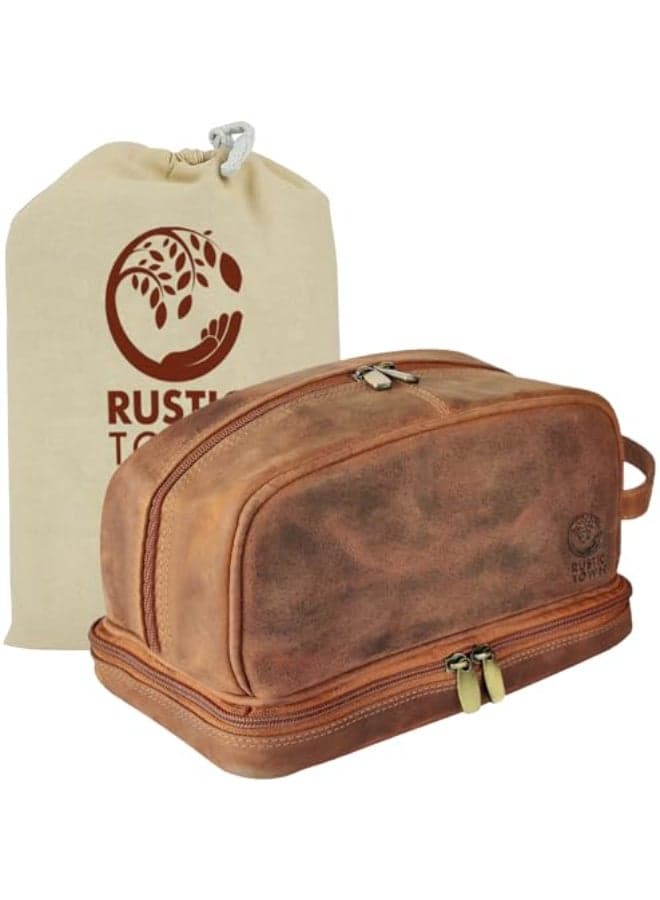 Genuine Leather Travel Cosmetic Bag Hygiene Organizer Dopp Kit By Rustic Town Brown
