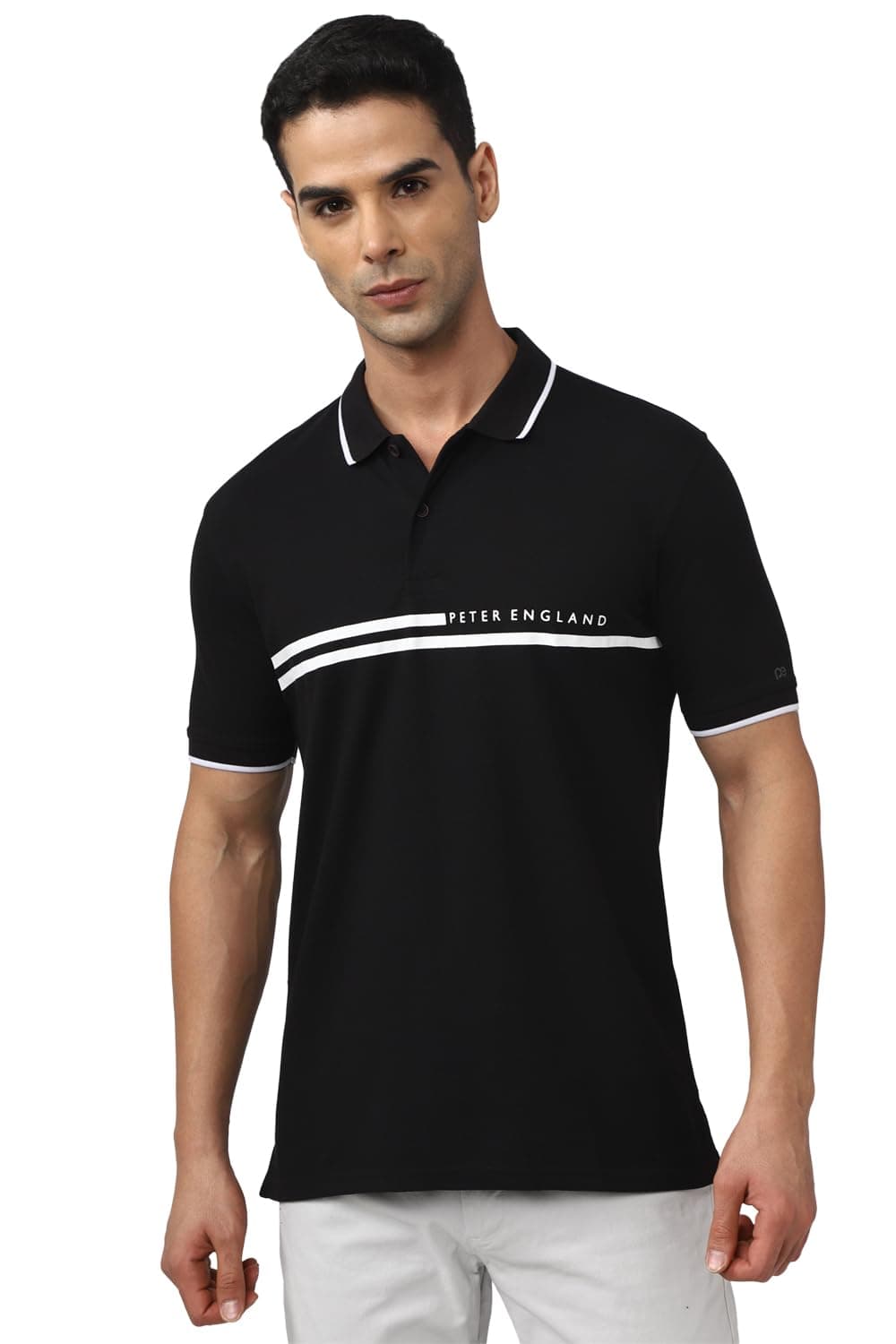 Peter England Men's Everyday Solid Regular Fit Polo | Cotton Rich | Premium Pique Weave Black
