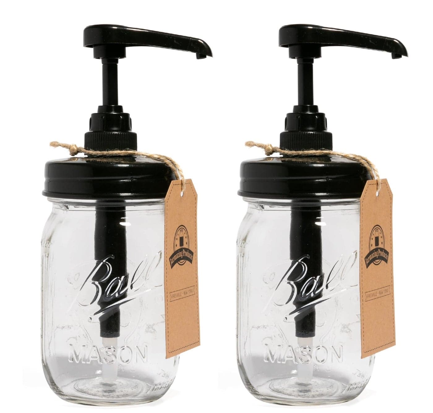 Jarmazing Products Mason Jar Syrup Dispenser Set of 2 16 oz Ball Jars with RustProof LeakProof Food Grade Pumps for Honey Syrups Condiments Salad Dressings and More
