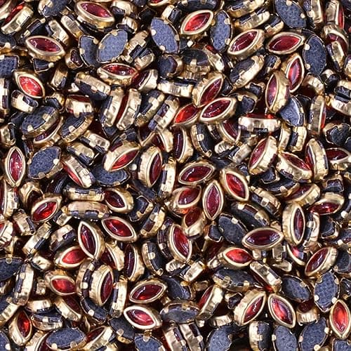 INDIKONB Kundan Glass Fitting Stones – Oval-Shaped Stone Embellishments for Craft, Embroidery, Jewelry Making, and Decorative DIY Projects (Red)
