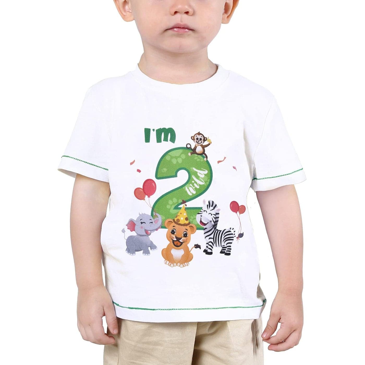 Baby Boy 2nd Birthday T-Shirt - I’m Two Wild 2 Jungle Animals Birthday Top Tee Two Years Old Jungle Birthday Party 100% Cotton Printed Short Sleeve T Shirt Gift (White, 2T)