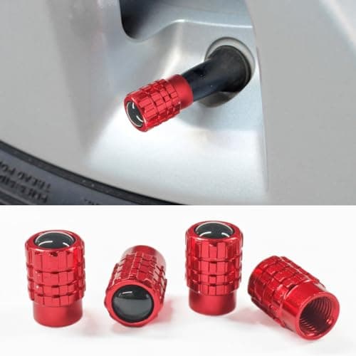 4PCS Car Tire Valve Stem Caps Heavy Duty LeakProof Auto Tire Valve Caps with Rubber Seal Aluminum Alloy Wheel Valve Stem Covers Universal Car Accessories for Car Truck SUV Motorcycle Bike Red