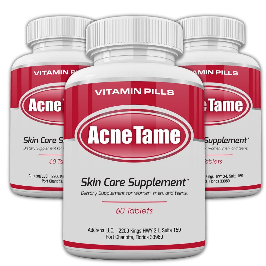 Acnetame Acne Pills Acne Tame 3 Pack Supplement Clear Skin Vitamins Pill for Oily Skin Treatment Hormonal Blemishes Spots Cystic Acnes Supplements for Women Men Teens Adults 180 Tablets
