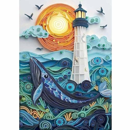 ZQEATRY Moon Lighthouse Special Shape Diamond Art Kits for Adults BeginnersDIY Sea Dolphin Crystal Rhinestones Diamond Painting Kit for Adults5D Diamond Art Painting for Home Wall Decor 12 X 16inch