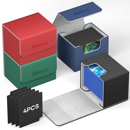 Mlikero 4 Pack Card Deck Box Commander Deck Box Holds 400 DoubleSleeved Cards with 4 Dividers Leather Magnetic Closure Card Box Fit for MTG TCG 4 Colors