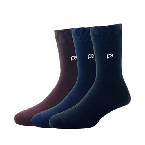 Peter England Men's Cotton Full Length Socks (Pack of 3) Brown, Navy & Black