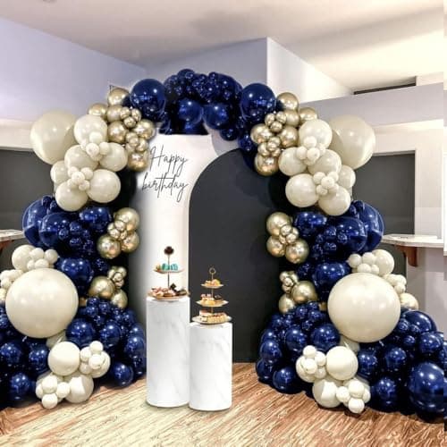 Navy Blue Balloon Garland Double Stuffed Pearl White Royal Blue Balloons Dark Navy Gold Balloon Arch Kit for Birthday Baby Shower Wedding Graduation Fathers Day Party Decor
