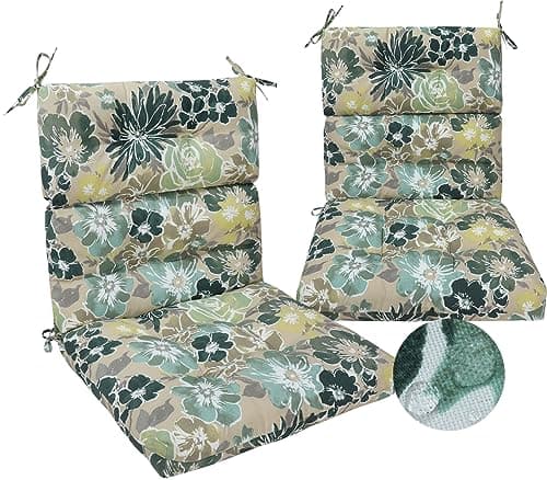 Magpie Fabrics Patio Tufted High Back Chair Cushion 2 Count, Waterproof Fade Resistant Indoor Outdoor Deep Seating Rocking Chair Swing Seat/Back Cushions - Green Floral