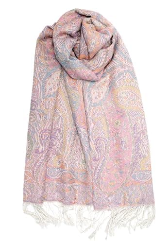 Achillea Reversible Paisley Pashmina Rave Scarf, Shawls and Wraps for Evening Dress, Exotic Indian Scarves for All Season (Tapestry White)