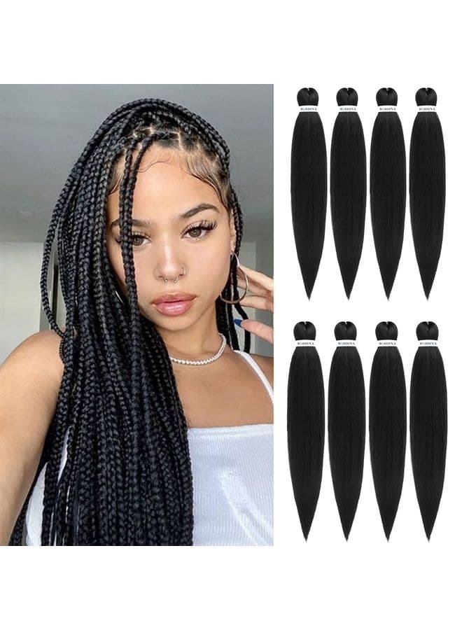 Pre-Stretched Braiding Hair - 26 Inch Natural Hair Extension Braiding Hair Pre-Stretched Professional Synthetic Fiber Crochet Hair Hot Water Setting for Braid Soft Yaki Texture (26”, 1B-8P)