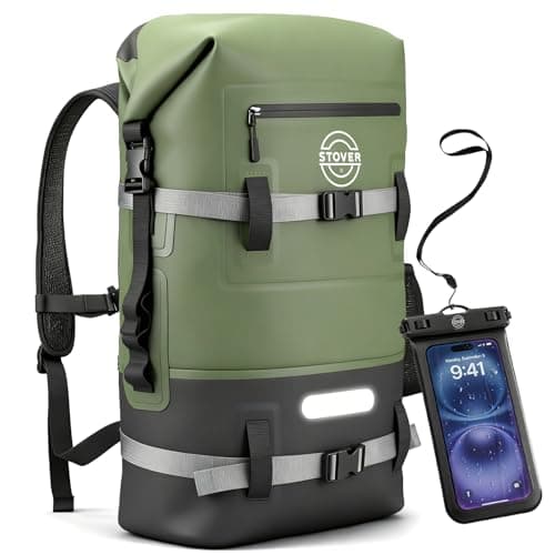 STOVER 51025304055L Waterproof Dry Backpack Phone Case XLarge Floating Dry Bag for Kayaking Travel Hiking Fishing Camping Motorcycles Beach HeavyDuty Roll Top MenWomen Green