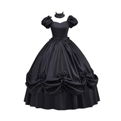 Women's Gothic Victorian Rococo Dress Civil War Southern Belle Tea Party Ball Gown Medieval Evening Dress (US, Alpha, X-Small, Regular, Regular, Black)