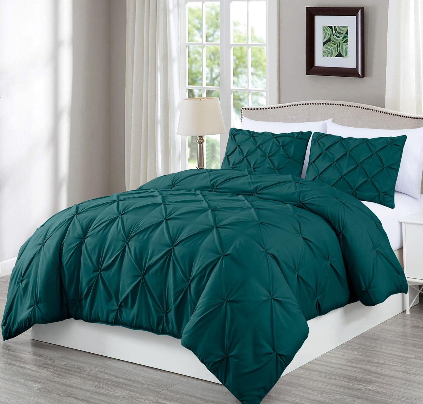 Chezmoi Collection Berlin Teal Pinch Pleat King Comforter Set 3Piece Comforter and Pillow Shams Soft Pintuck Lightweight All Season Microfiber