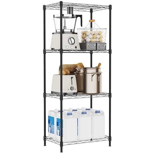 M MZG 4 Tiers Shelf Metal Storage Shelves Wire Rack Closet Organizers for Garage Kitchen Bathroom Laundry Black 118 D x 177 W x 419 H