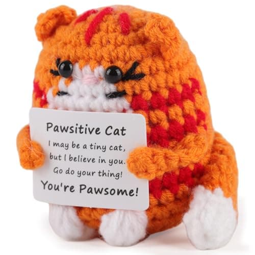Zibuyu Crochet Toys, Orange Cat Soft Toy with Positive Message Cards, Uplifting Inspirational Gift for Office, Classroom, Home Décor, Thoughtful Encouragement Ornament for Daily Motivation