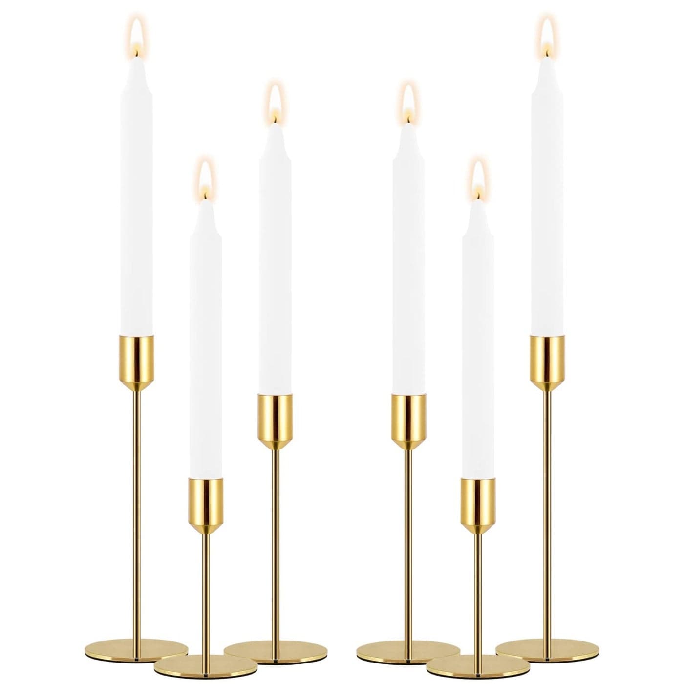Rozrety Gold Candle Holder Candlestick Holders Set of 6 Taper Candle Holders Decorative Metal Candle Sticks Long Holder for Table Centerpieces Wedding Dinning Party
