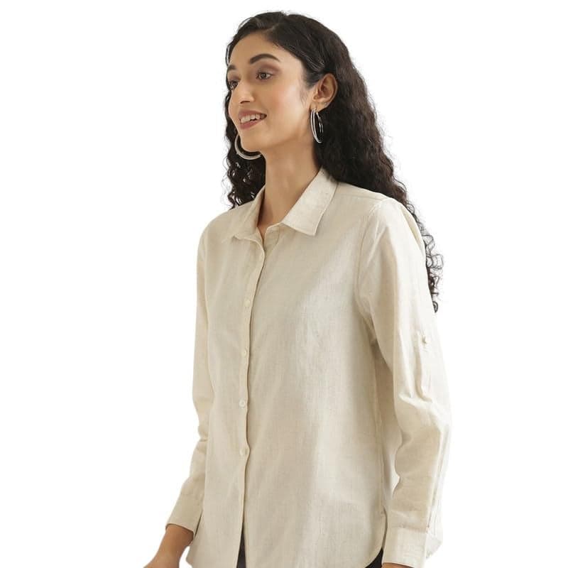 SAADAA Airy Linen Shirt | Shirt for Women | Solid Casual Women's Shirt | Regular Fit Casual Shirts Stylish for Women (4XL, Ecru)