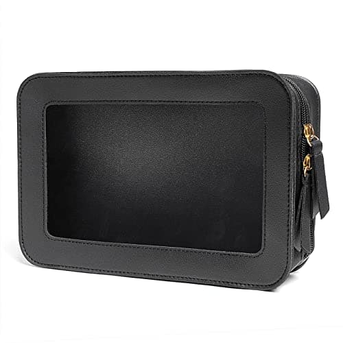 LETGO Clear Makeup Bags, TSA Approved Toiletry Bag with Zipper, Clear Makeup Organizer Fit Carry-on Travel Essentials,Car Essentials for Women Men (C-Black)