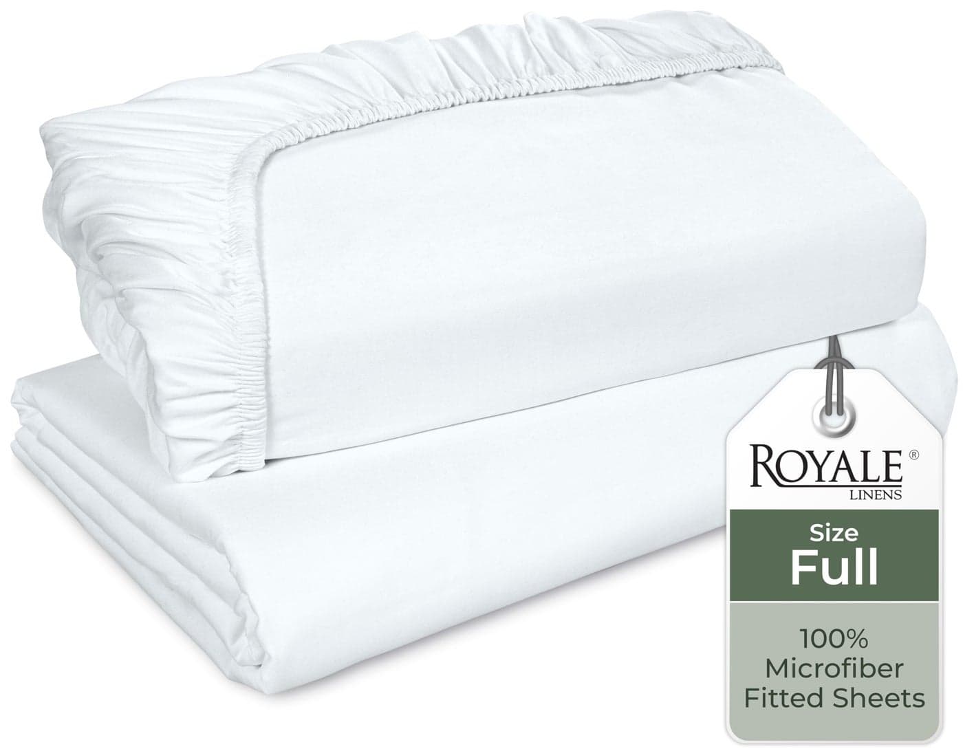 Royale Linens 2 Pack Fitted Sheet Elastic Sheets Full Fitted Sheet Only Soft Breathable Brushed 1800 Microfiber Stain Resistant Hotel Quality Deep Pocket Stretches Up to 16 Full White