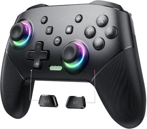 VOYEE Switch Controller Wireless, Pro Controllers Compatible with Switch 2/Lite/OLED/PC, One-Key Pairing Gamepad with 9-Color RGB LEDs 1000mAh Battery 6-Axis Motion Wake Up Function