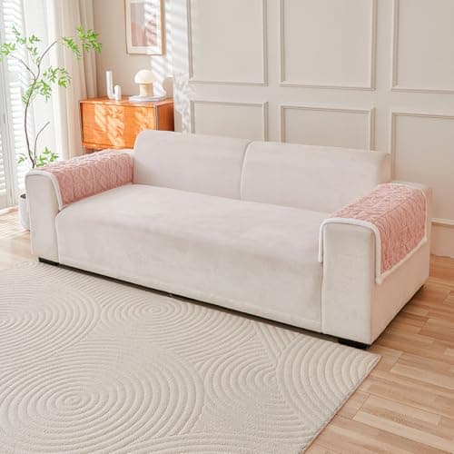 HOKIPO 'Italian Caelora' Luxury Jacquard Plush Anti-Slip Sofa Armrest Covers | 1 Pair - Misty Rose (AR-5953-PNK*2)