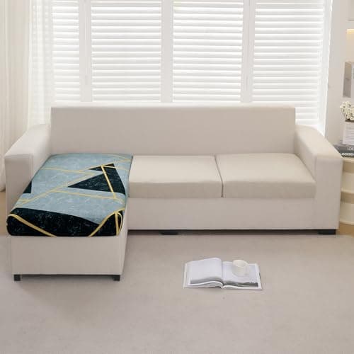 HOKIPO 'Elira Series' Elastic 140gsm Chaise Cover Sectional Couch Covers for L Shaped Sofa, 1 Piece Chaise Cover, Multicolor Abstract Geometry (AR-5351-C10)
