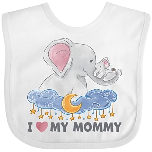 inktastic I Love My Mommy Cute Elephants with Moon and Stars Baby Bib White 3bde6