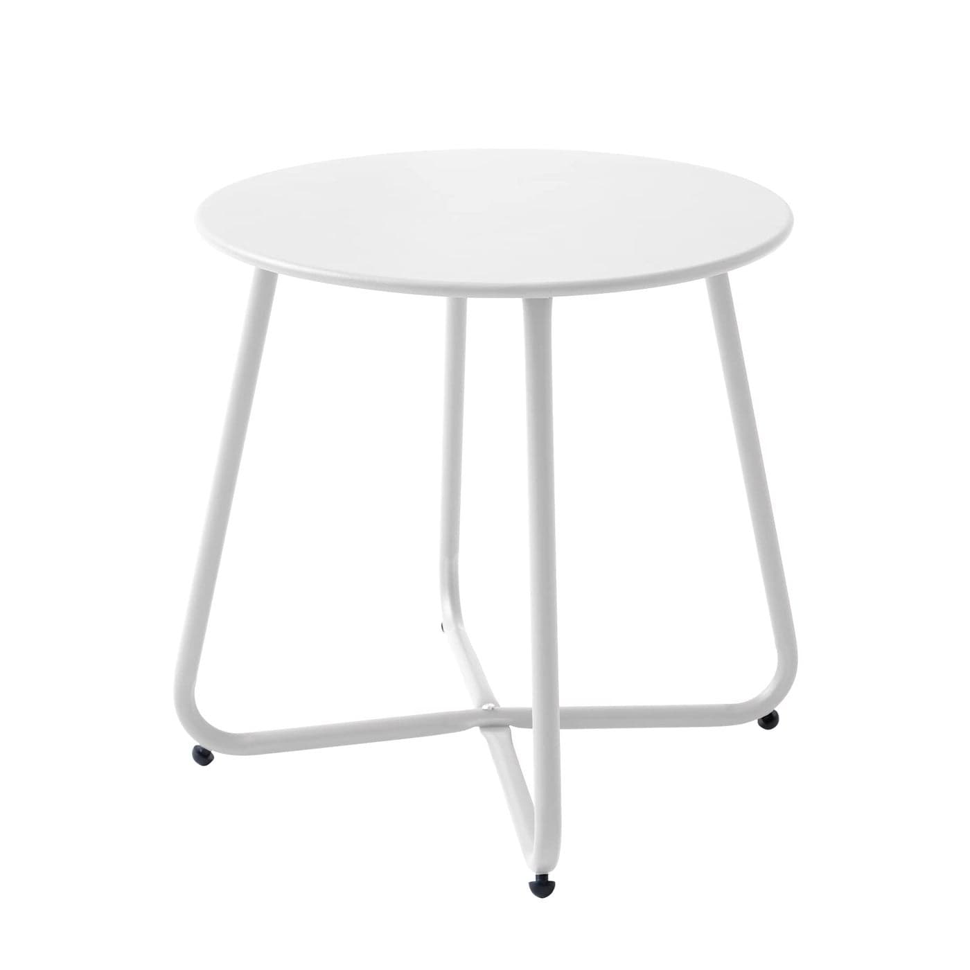 Meluvici Patio Outdoor Side Table Waterproof Round Metal Steel Small Side Table Weather Resistant Portable Outdoor and Indoor End Table for Garden Balcony Yard White