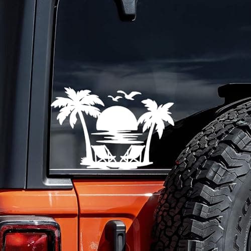 ZUKHL 2pcs 7x472 Tropical Beach Sunset Vinyl Decal Palm Tree and Beach Chair Sticker for Car Laptop Truck Wall Durable Outdoor Material Car Sticker2BZ304 White